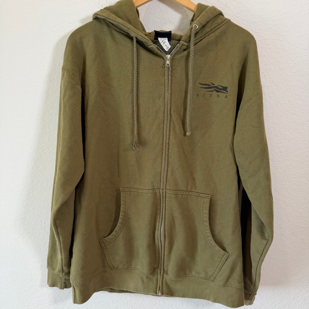 Sitka Gear Mens Full Zip Hoodie Olive Green Logo Fleece Sweatshirt Large RN66633